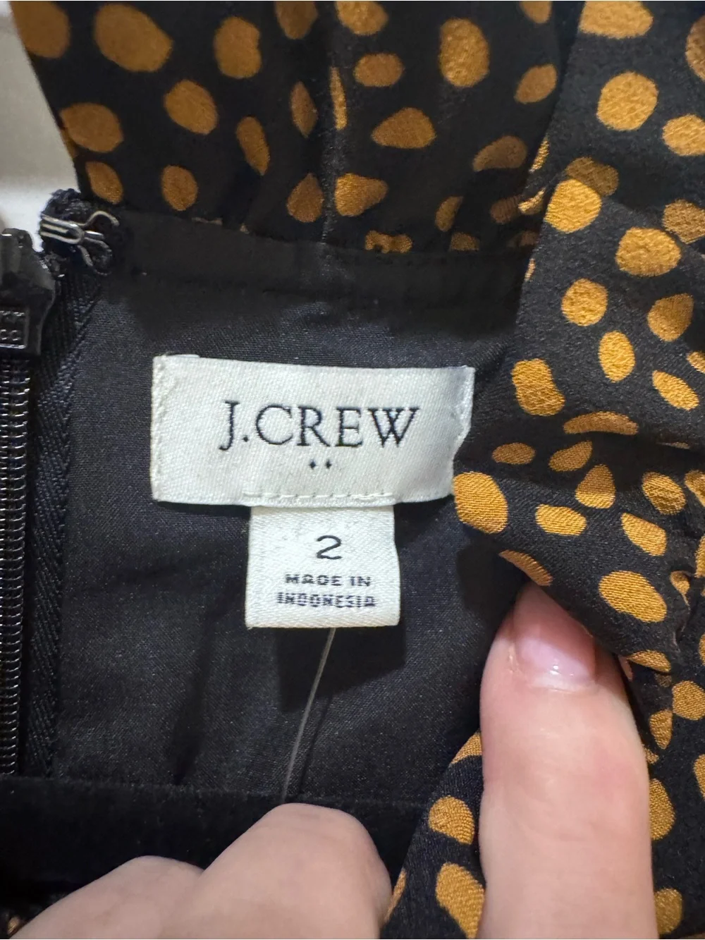 J. Crew Black Shift Dress with Tan Dot Print